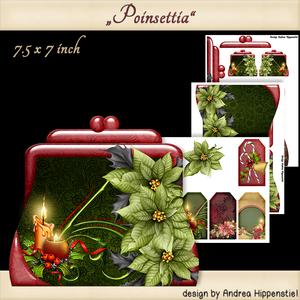 Handbag Shape Card Christmas Green Poinsettia