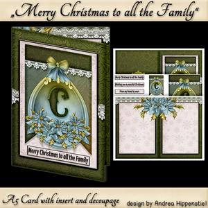 A5 Card Christmas Blue Poinsettia