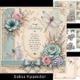 Vintage Blush Birthday Wishes – Anemones, Hydrangeas & Dragonflies Blue