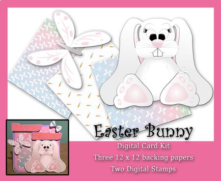Big Feet Bunny Digital Stamp and Background Papers