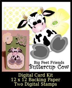 Big Feet Buttercup Cow Digital Stamp and Paper