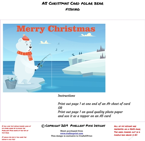 Christmas A5 Decoupage Card Polar Bear Fishing