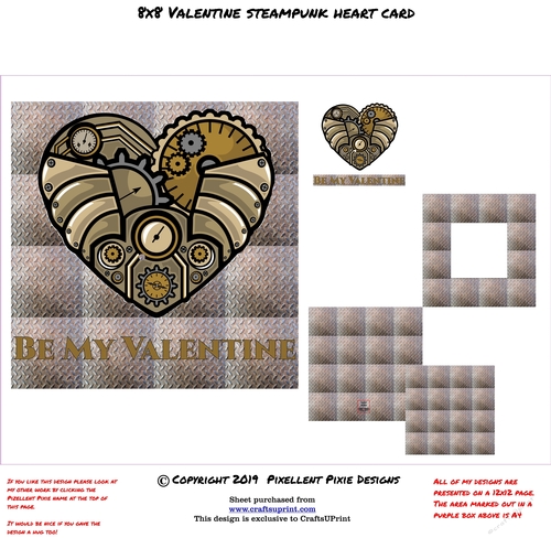 Valentines 8x8 Decoupage Steampunk Card