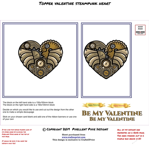 8x8 Steampunk Heart Valentine Topper