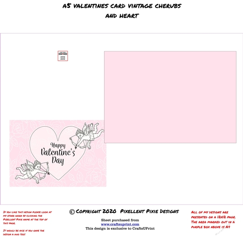 A5 Valentines Card Vintage Cherub & Hearts