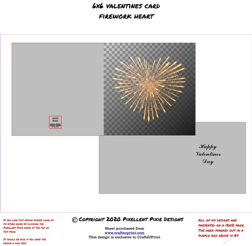 6x6 Valentines Card Firework Heart 
