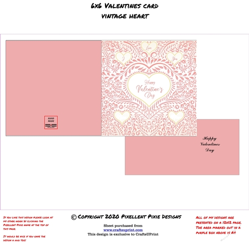 6x6 Valentines Card Vintage Heart