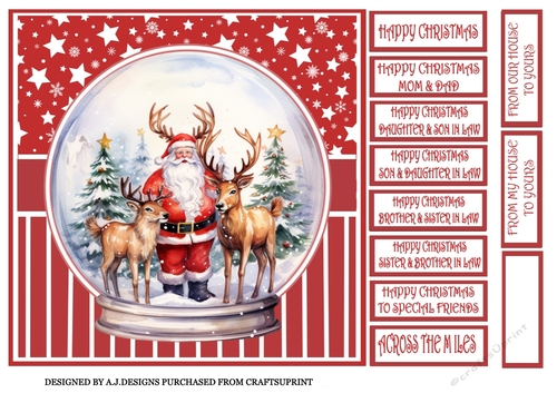 SANTA  AND DEER IN A SNOW GLOBE