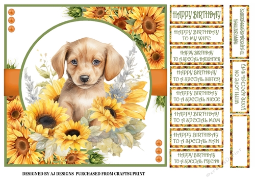 PUPPY WITH SUNFLOWERS