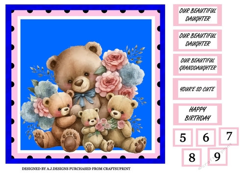 GIRLS BIRTHDAY-MOTHER AND BABY BEARS BLUE