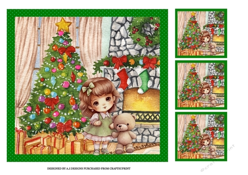 GIRL WITH TEDDY-CHRISTMAS GREEN