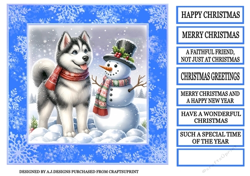 CHRISTMAS HUSKEY AND SNOWMAN 1