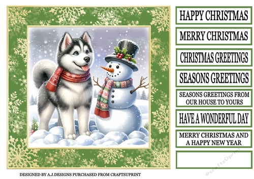 CHRISTMAS HUSKEY AND SNOWMAN
