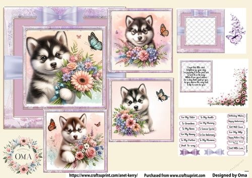 Puppy & Flowres/ Alaskan Husky