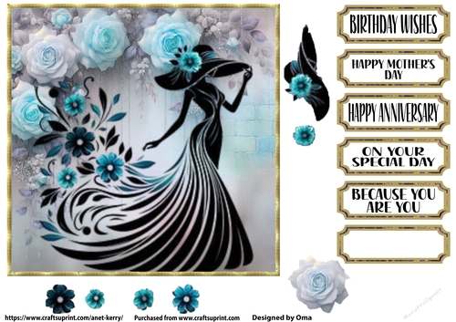 She wears flowers, blue