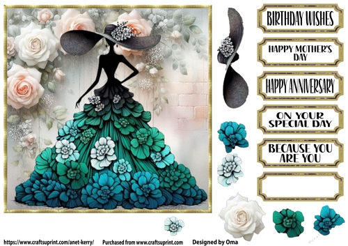 She wears flowers, teal 3