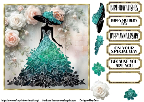 She wears flowers, teal 4