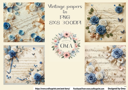 Vintage Music Sheets / Navy Blue