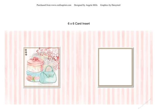 6 x 6 Card Insert Peach/White Watercolour Stripes with Hatbox/Handbag Panel and Blank Panel