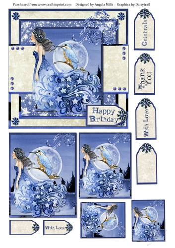 6 x 6 Midnight Princess Blue/Cream Card Front with Toppers and Sentiment Toppers