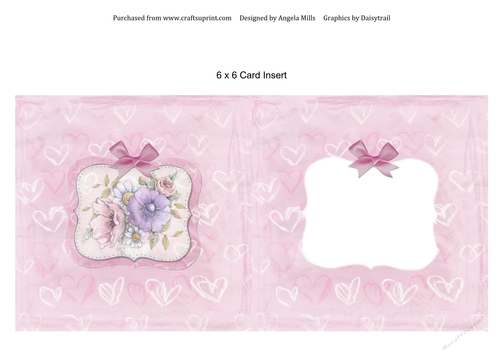 6 x 6 Chalk Effect Card Insert Hearts/Flowers Pink/White