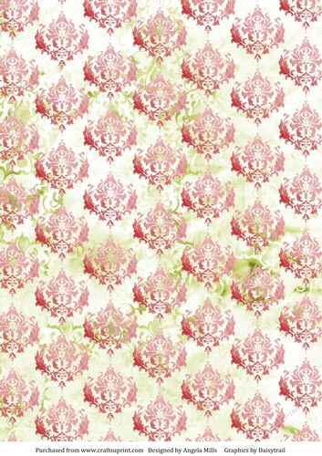 A4 Background Paper Grungy Damask Pink/Green