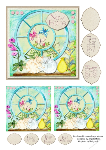 6 x 6 Card with Toppers and Sentiment Toppers Sleeping Cats at Window