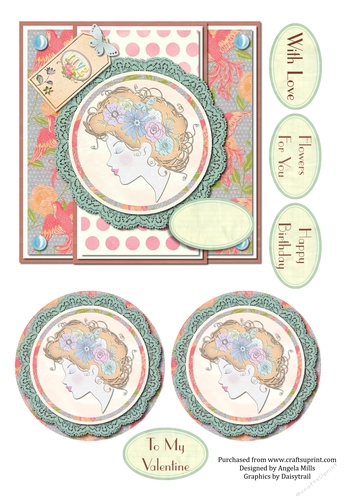6 x 6 Card Front with Toppers and Sentiment Toppers Pink/Peach/Aqua Valentine