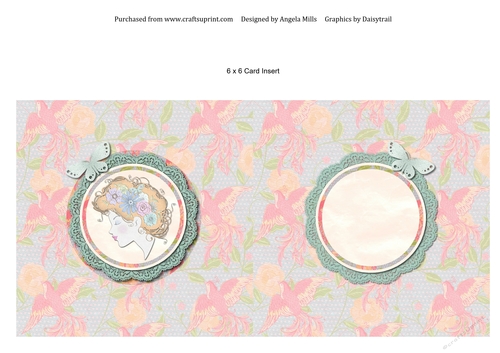 6 x 6 Card Insert Lady with Flowers in Her Hair, Peach/Pink/Aqua