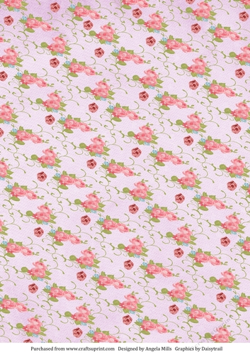 A4 Background Paper Rose Sprays and Rosebuds Pink/Lilac