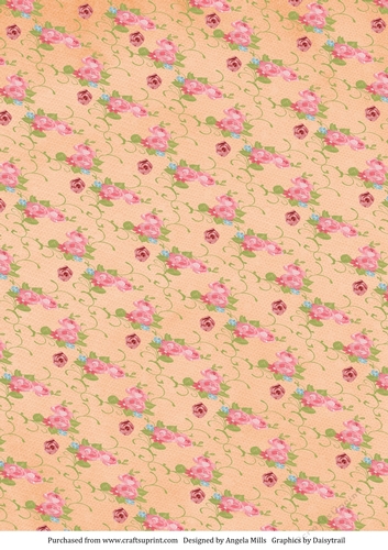 A4 Background Paper Rose Sprays and Rosebuds Orange/Pink