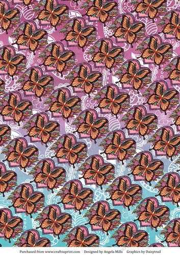 A4 Background Paper Cerise/Turquoise with Zentangle Butterfly on Heart Pattern