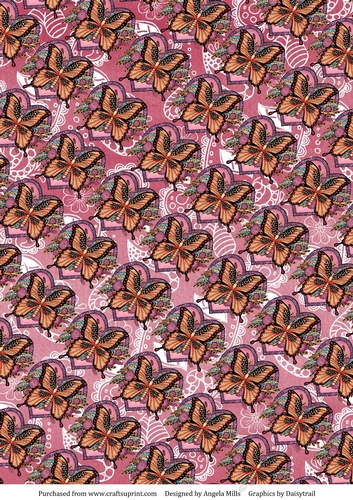 A4 Background Paper Cerise with Zentangle Butterfly on Heart Pattern