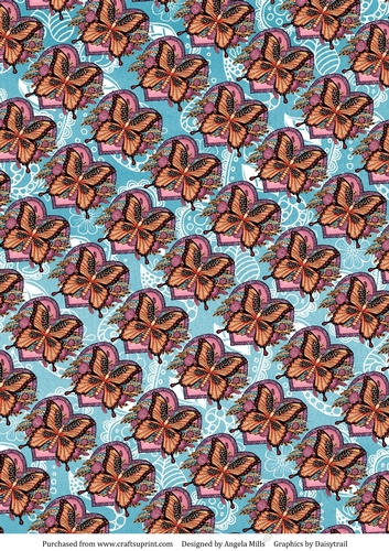 A4 Background Paper Turquoise with Zentangle Butterfly on Heart Pattern