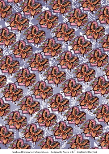 A4 Background Paper Violet with Zentangle Butterfly on Heart Pattern