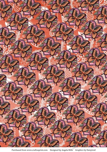 A4 Background Paper Burnt Orange with Zentangle Butterfly on Heart Pattern