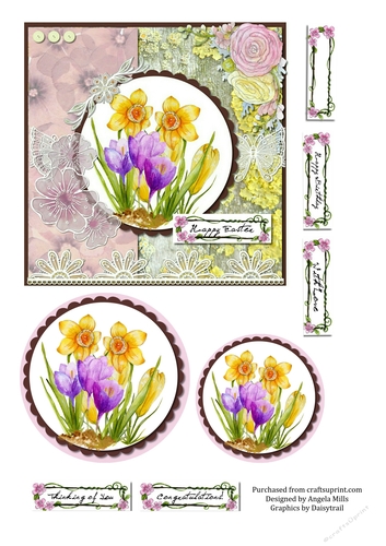 6 x 6 Card Front with Toppers, Spring Flowers, Pink/Yellow