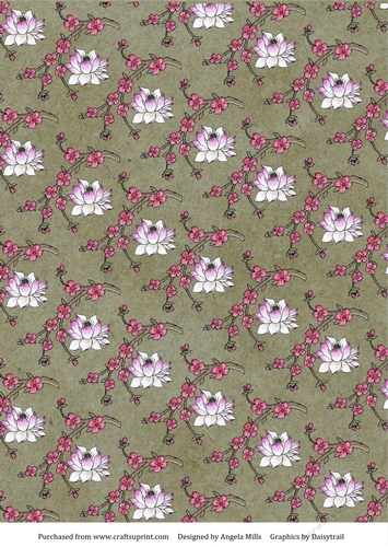 A4 Background Paper Lotus Flowers and Cherry Blossoms, Brown