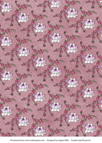 A4 Background Paper Lotus Flowers and Cherry Blossoms, Rose Pink