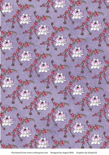 A4 Background Paper Lotus Flowers and Cherry Blossoms, Lavender