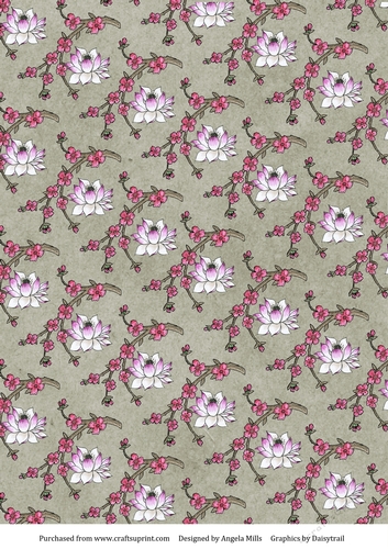 A4 Background Paper Lotus Flowers and Cherry Blossoms, Taupe