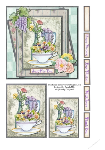 6 x 6 Card Front with Toppers and Sentiment Toppers, Floral Celebration Green/Aqua