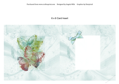6 x 6 Card Insert Stamped/Watercolour Butterflies Blue/Green/Pink
