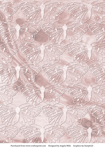 A4 Background Paper Marbled with White Lacy Butterfly Overlay, Dusky Rose