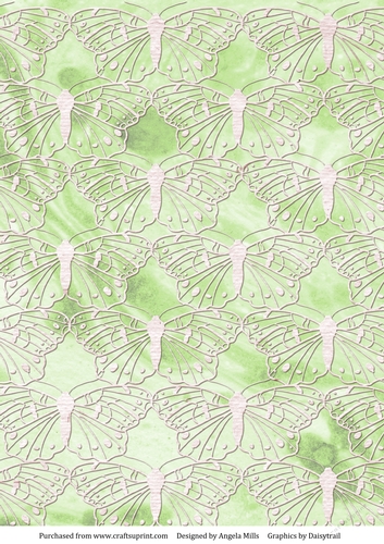 A4 Background Paper Marbled with White Lacy Butterfly Overlay, Lime Green