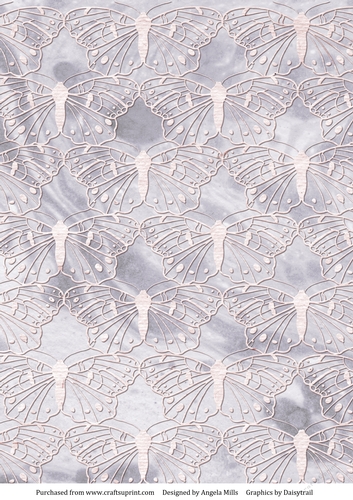 A4 Background Paper Marbled with White Lacy Butterfly Overlay, Lavender
