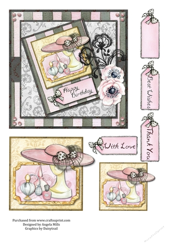 6 x 6 Card Front Couture Grey/Pink with Toppers and Tags