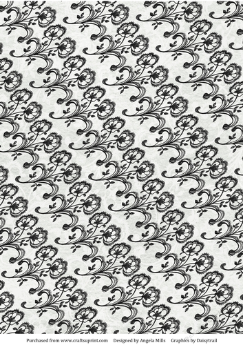 A4 Background Paper Black Lace Floral Design, Light Grey