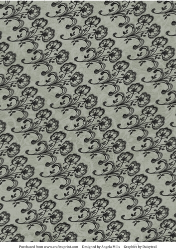 A4 Background Paper Black Lace Floral Design, Grey