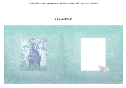 6 x 6 Card Insert Fairy Castle Papercut Style Violet/Teal
